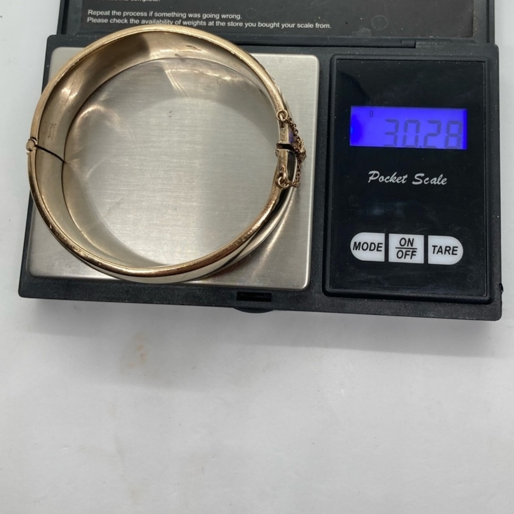 Vtg 9ct 9k Gold Floral Etched Bangle 9 Karat Gold w Metal Core 7” / 2.2”D - Picture 8 of 8